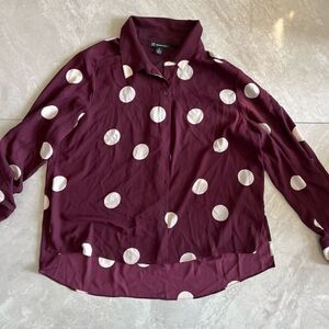 INC Maroon & White Womens Button Down Size XL